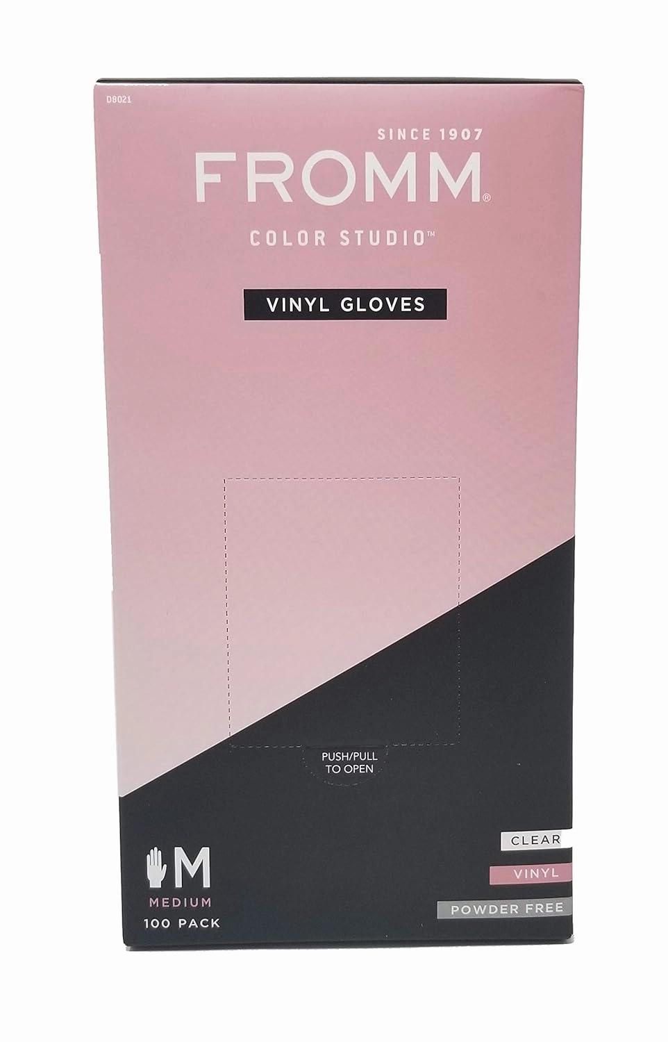 Fromm Color Studio Clear Vinyl Disposable Gloves, Medium, Non-Latex Powder-Free Gloves for Salon and Household Cleaning, Tear-Resistant and Comfortable Fit (100 Gloves per Box)