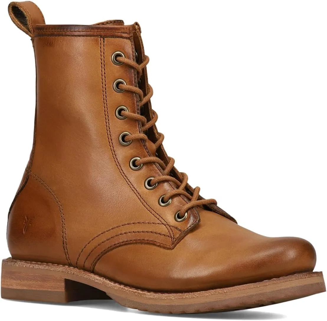 Frye Veronica Women’s Combat Boots Crafted from Hand-Burnished Vintage Italian Leather with Genuine Stitch-Down Welt Construction and Leather Lining – 6 ¾” Shaft Height