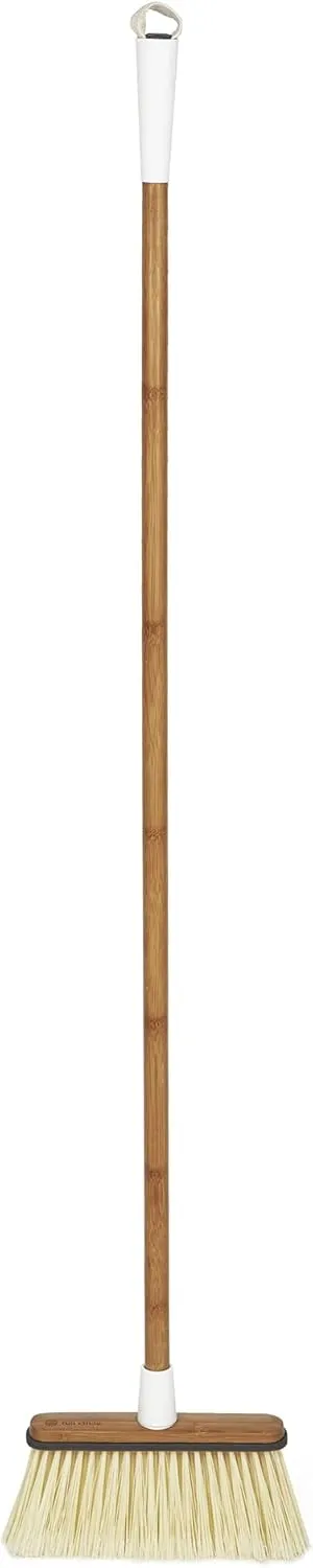Full Circle Clean Sweep -Bamboo Broom -Angled for Precision in Tight Spaces, with Stiff Flagged Bristles for Indoor & Outdoor Cleaning -Ideal for Pet Hair, Kitchen, Hardwood, & Garage, White
