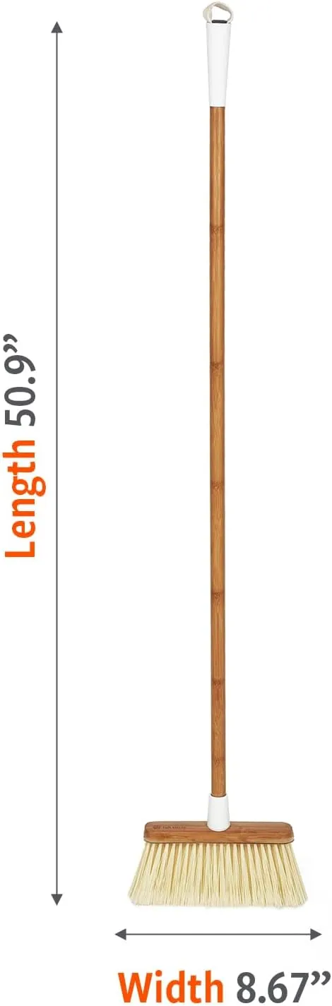 Full Circle Clean Sweep -Bamboo Broom -Angled for Precision in Tight Spaces, with Stiff Flagged Bristles for Indoor & Outdoor Cleaning -Ideal for Pet Hair, Kitchen, Hardwood, & Garage, White
