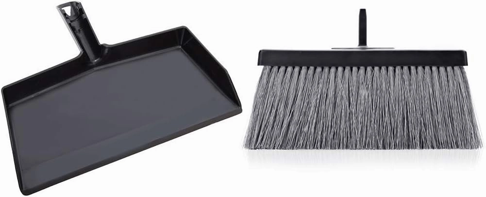 Fuller Brush Deep Reach Black Slender Broom Head with Dustpan Set – 11” Sweeping Path - Gathers Large Debris & Fine Particles – For Quick and Easy Cleanup