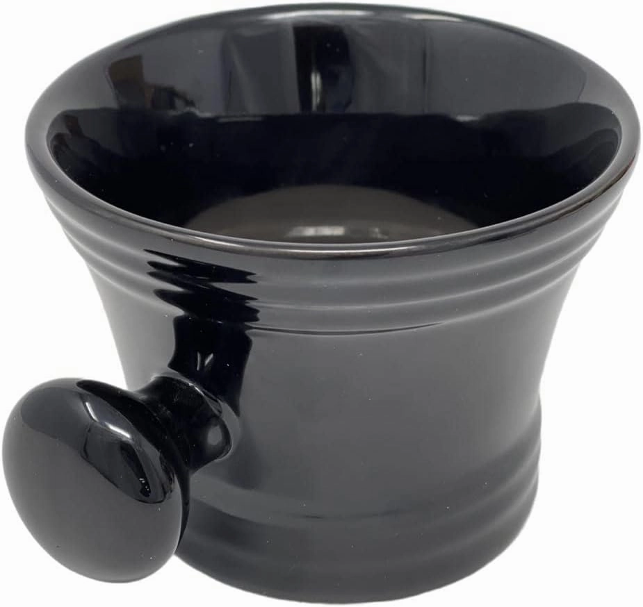 G.B.S Heavy Duty Black Ceramic Shaving Bowl, Mug with Natural Shave Soap – for use with up to 3” Shaving Soaps and Lathering Shave Cream Cup – Pommel Handle (Black)
