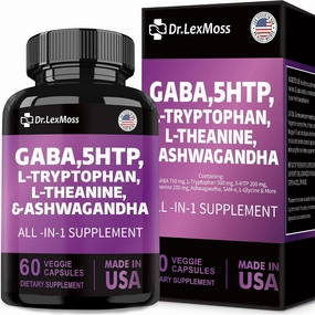 GABA 5 HTP L Tryptophan L Theanine Ashwagandha SAM-e L-Glycine Mood Support Vitamins for Women and Men with L-Tyrosine Made in USA 60 Count