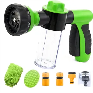 Garden Hose Nozzle, High Pressure 8 in 1 Car Wash Brush Foam Gun，Adopted in Watering Flowers, Lawn, Patio, Car Wash, Dog and Horse Showering