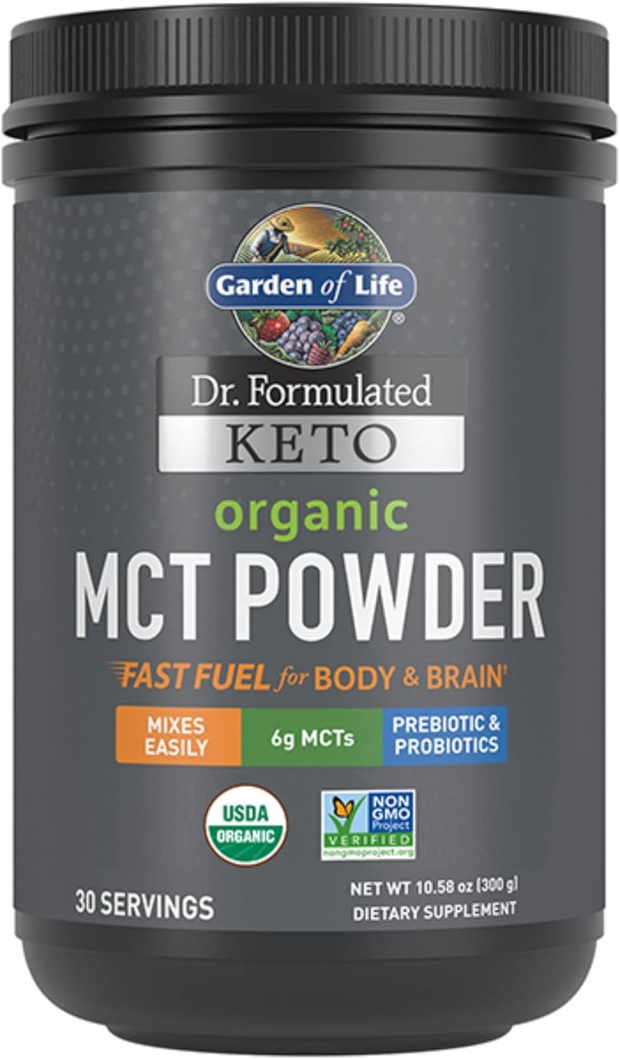 Garden of Life Dr. Formulated Keto Organic MCT Powder - 30 Servings, 6g MCTs from Coconuts Plus Prebiotic Fiber & Probiotics, Certified Organic, Non-GMO, Vegan, Gluten Free, Ketogenic