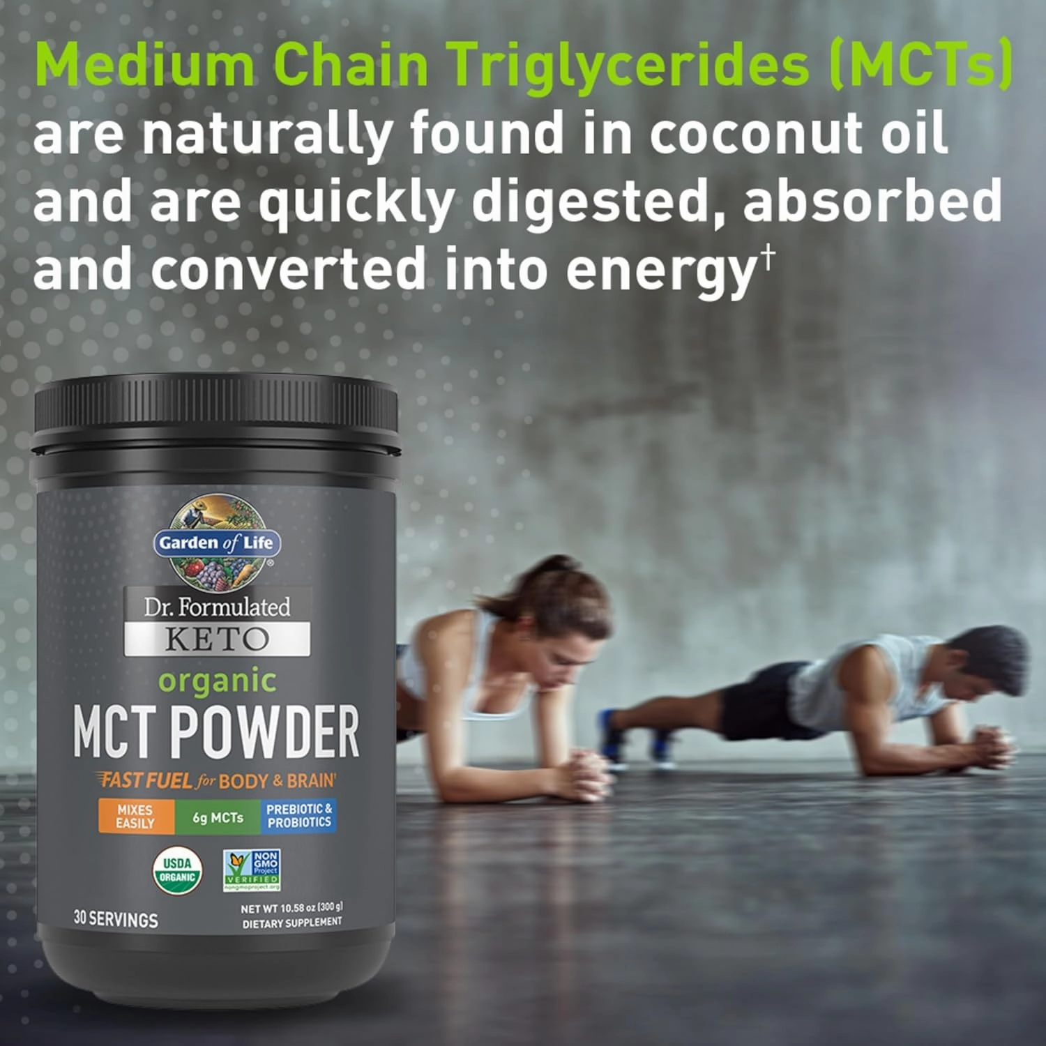 Garden of Life Dr. Formulated Keto Organic MCT Powder - 30 Servings, 6g MCTs from Coconuts Plus Prebiotic Fiber & Probiotics, Certified Organic, Non-GMO, Vegan, Gluten Free, Ketogenic