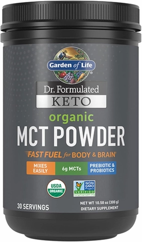 Garden of Life Dr. Formulated Keto Organic MCT Powder - 30 Servings, 6g MCTs from Coconuts Plus Prebiotic Fiber & Probiotics, Certified Organic, Non-GMO, Vegan, Gluten Free, Ketogenic