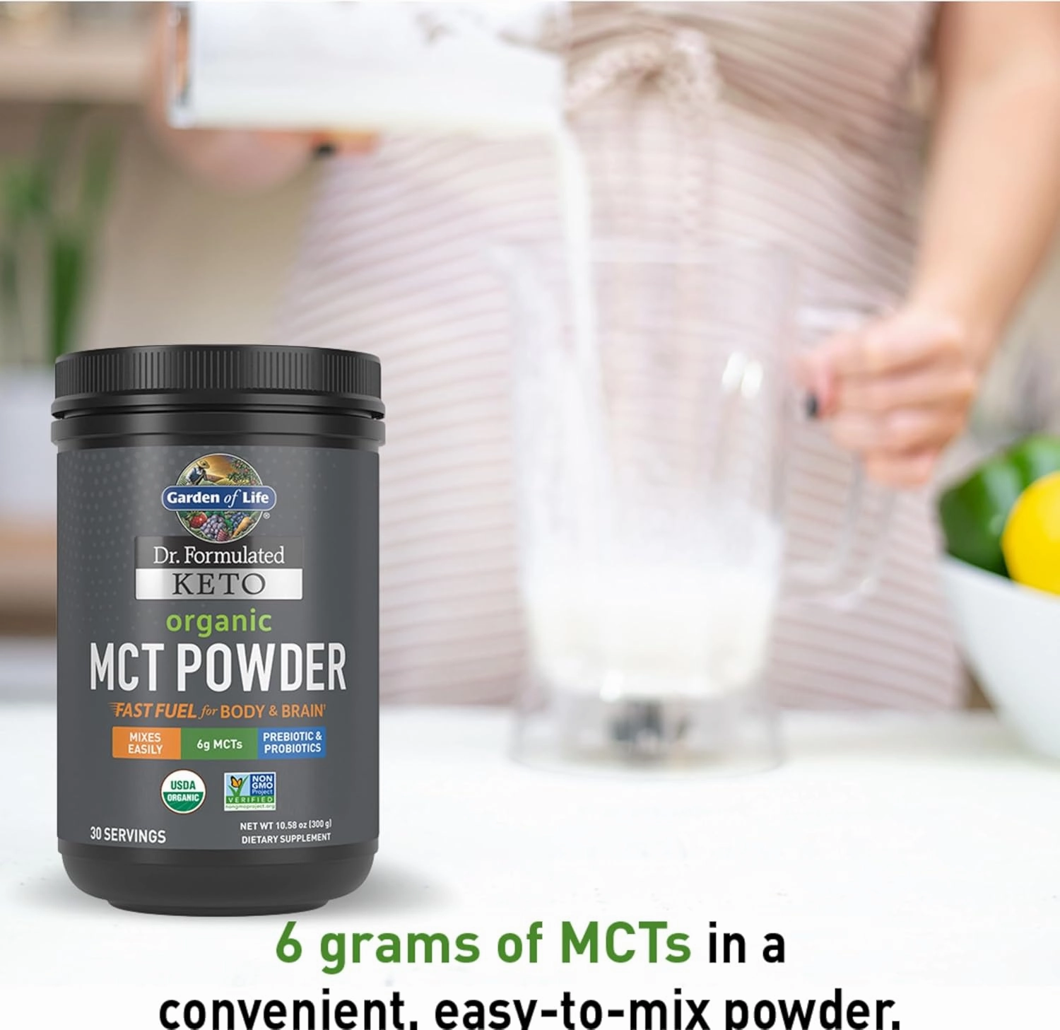 Garden of Life Dr. Formulated Keto Organic MCT Powder - 30 Servings, 6g MCTs from Coconuts Plus Prebiotic Fiber & Probiotics, Certified Organic, Non-GMO, Vegan, Gluten Free, Ketogenic