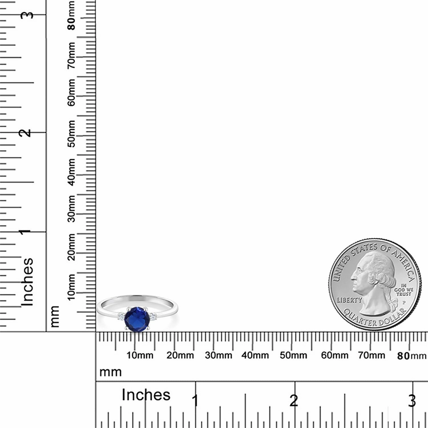 Gem Stone King 10K White Gold Blue Created Sapphire and White Created Sapphire Solitaire Engagement Ring For Women (0.78 Cttw, Round 6MM, Gemstone September Birthstone, Available in Size 5,6,7,8,9)