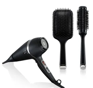 ghd Air Professional Blowout Trio — 1600w Hair Dryer (Black), The All-Rounder Paddle Hair Brush (Black), and The Blow Dryer Ceramic Vented Round Brush - 1.3 inch Barrel, 35mm Barrel, Size 2 (Black)