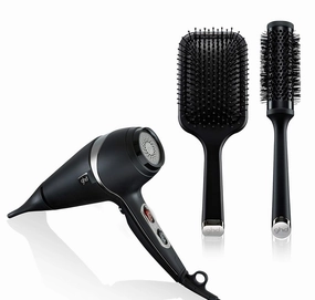 ghd Air Professional Blowout Trio — 1600w Hair Dryer (Black), The All-Rounder Paddle Hair Brush (Black), and The Blow Dryer Ceramic Vented Round Brush - 1.3 inch Barrel, 35mm Barrel, Size 2 (Black)
