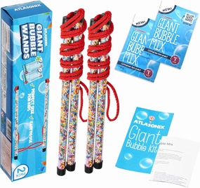 Giant Bubble Wands for Kids | 2 Pack Huge Bubble Maker Kit with Big Bubble Powder | Fun Outdoor Toy for Boys & Girls | with 2 Packs of Giant Bubbles Mix for Parties & Playtime