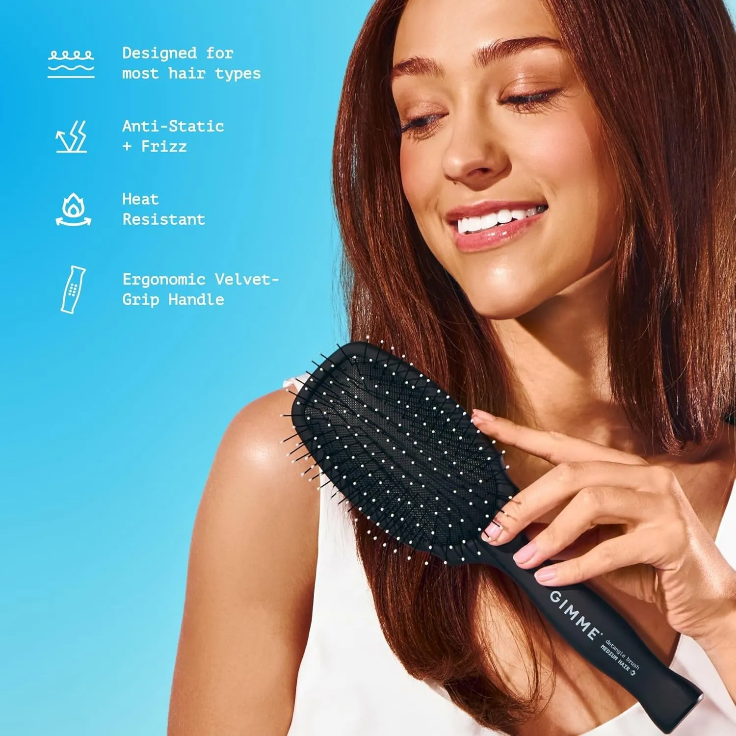 Gimme Beauty - Medium Hair Brush - Damage-Free Detangling Hair Brush for All Hair Types - Soft Bristle Brush with Anti-Static & Heat Resistant Nylon Bristles