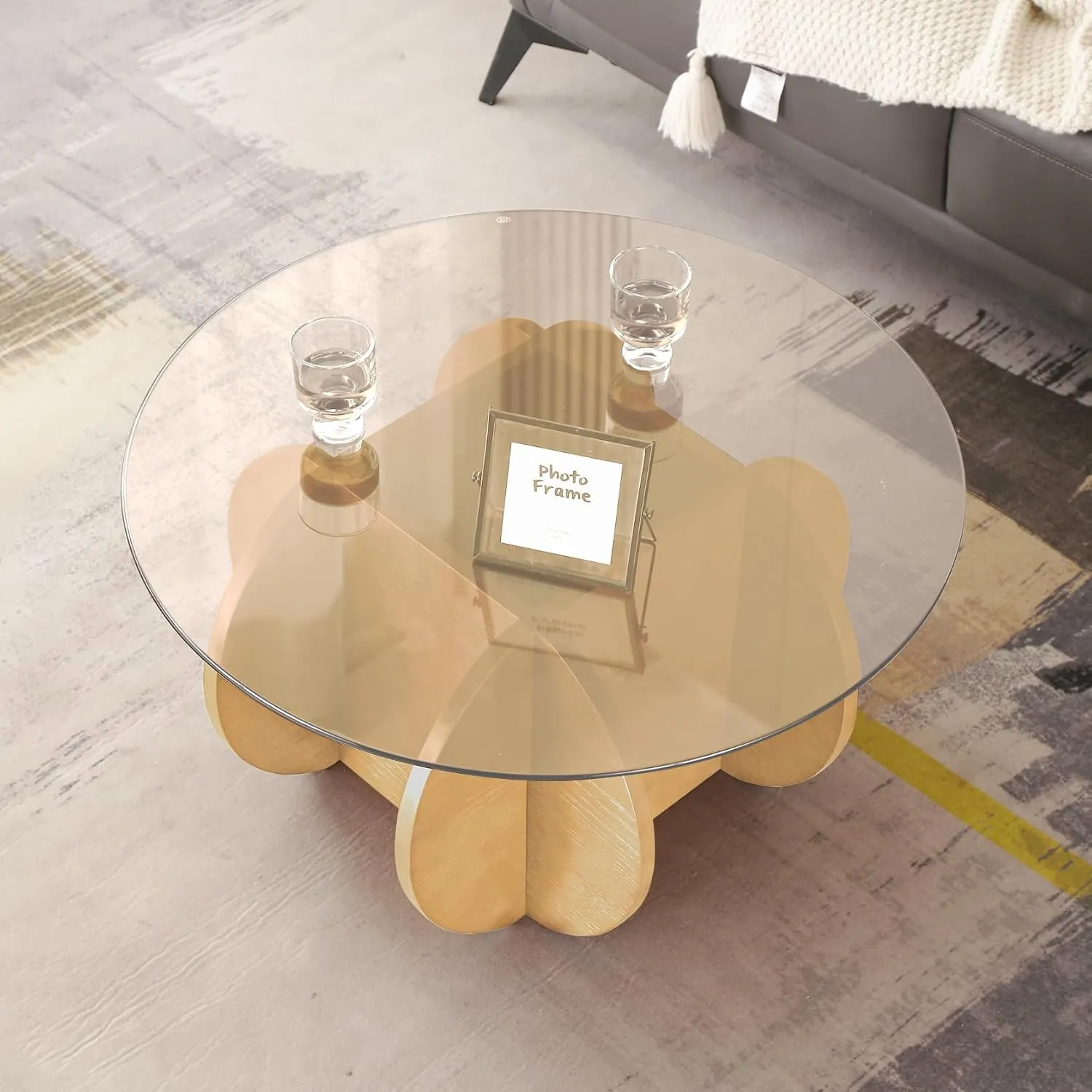 Glass Coffee Tables for Living Room Modern Elegant Round Coffee Table Mid Century Farmhouse Center Table with Solid Wood Frame and Tempered Glass Tabletop, Easy Assembly,31.5''