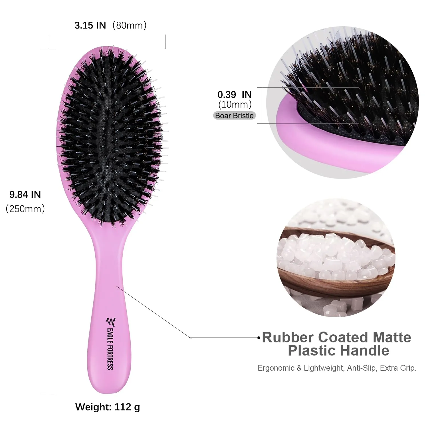 Glidease Matte Boar Bristle Hair Brush with Nylon Refined Smooth Bristle for Women, Men, and Kids - Effortless Detangler Hair Brush Ideal for Thick, Thin, Fine All Hair (Purple)