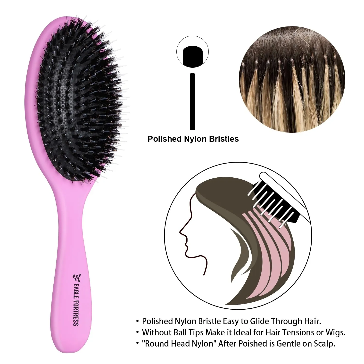Glidease Matte Boar Bristle Hair Brush with Nylon Refined Smooth Bristle for Women, Men, and Kids - Effortless Detangler Hair Brush Ideal for Thick, Thin, Fine All Hair (Purple)