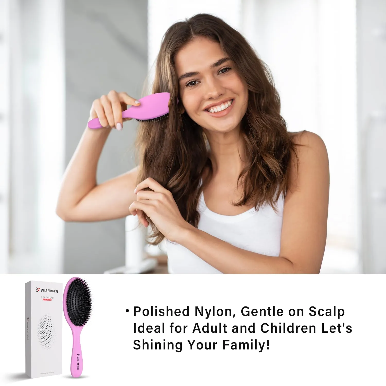 Glidease Matte Boar Bristle Hair Brush with Nylon Refined Smooth Bristle for Women, Men, and Kids - Effortless Detangler Hair Brush Ideal for Thick, Thin, Fine All Hair (Purple)