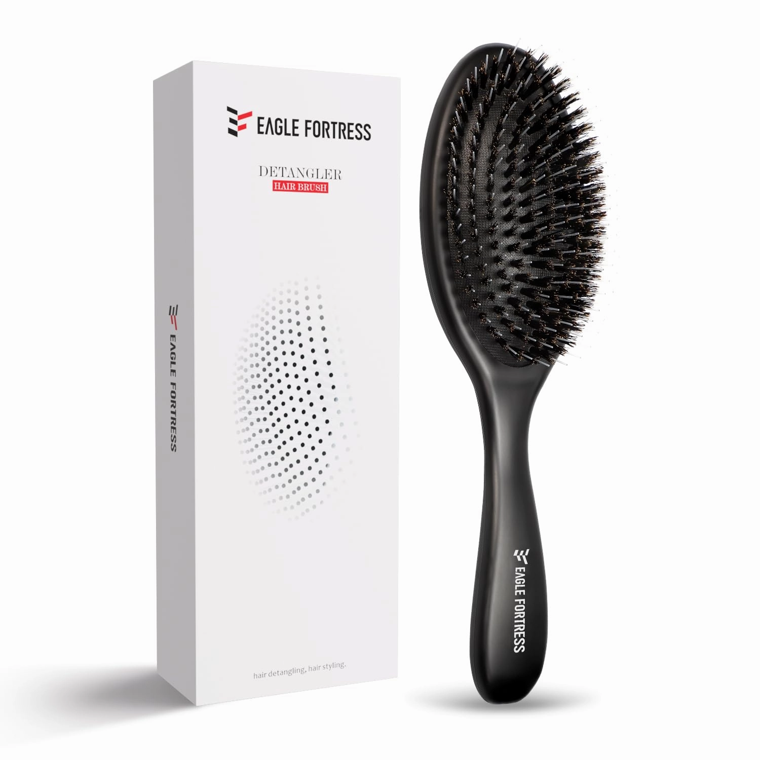 Glidease Matte Boar Bristle Hair Brush with Nylon Refined Smooth Bristle for Women, Men, and Kids - Effortless Detangler Hair Brush Ideal for Thick, Thin, Fine All Hair (Black)