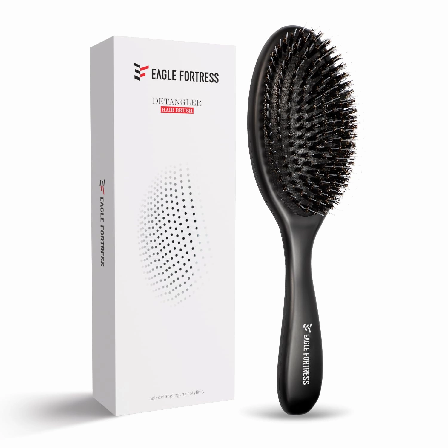 Glidease Matte Boar Bristle Hair Brush with Nylon Refined Smooth Bristle for Women, Men, and Kids - Effortless Detangler Hair Brush Ideal for Thick, Thin, Fine All Hair (Black)
