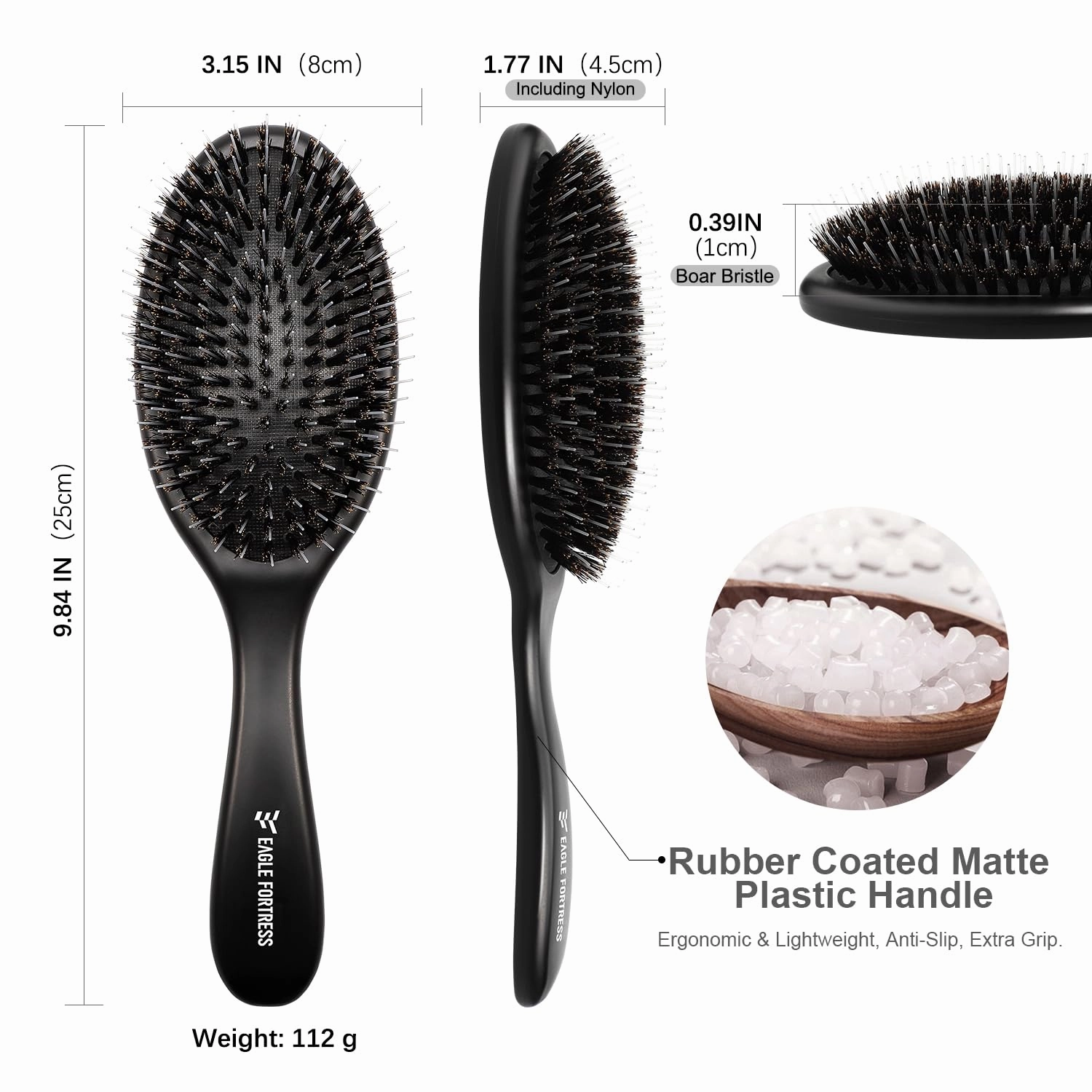 Glidease Matte Boar Bristle Hair Brush with Nylon Refined Smooth Bristle for Women, Men, and Kids - Effortless Detangler Hair Brush Ideal for Thick, Thin, Fine All Hair (Black)