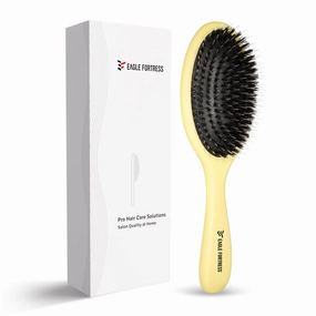 Glidease Matte Boar Bristle Hair Brush without Ball Tips, Smooth Bristle for Women, Men, and Kids - Effortless Detangler Hair Brush Ideal for Thick, Thin, Fine All Hair (Yellow)