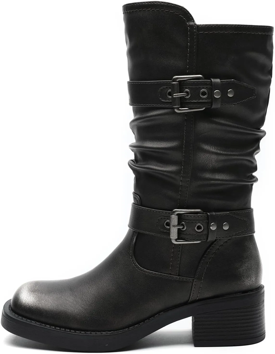 GLOBALWIN Women's Motorcycle Boots Fall Fashion Mid Calf Boots For Women Square Toe Low Heel Size 10M