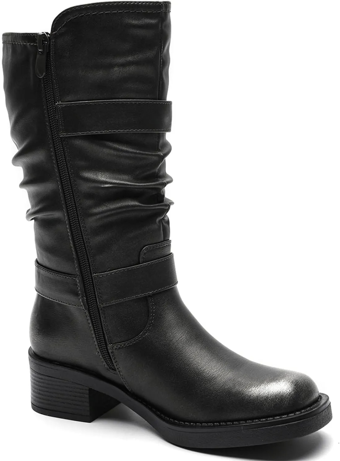 GLOBALWIN Women's Motorcycle Boots Fall Fashion Mid Calf Boots For Women Square Toe Low Heel Size 10M