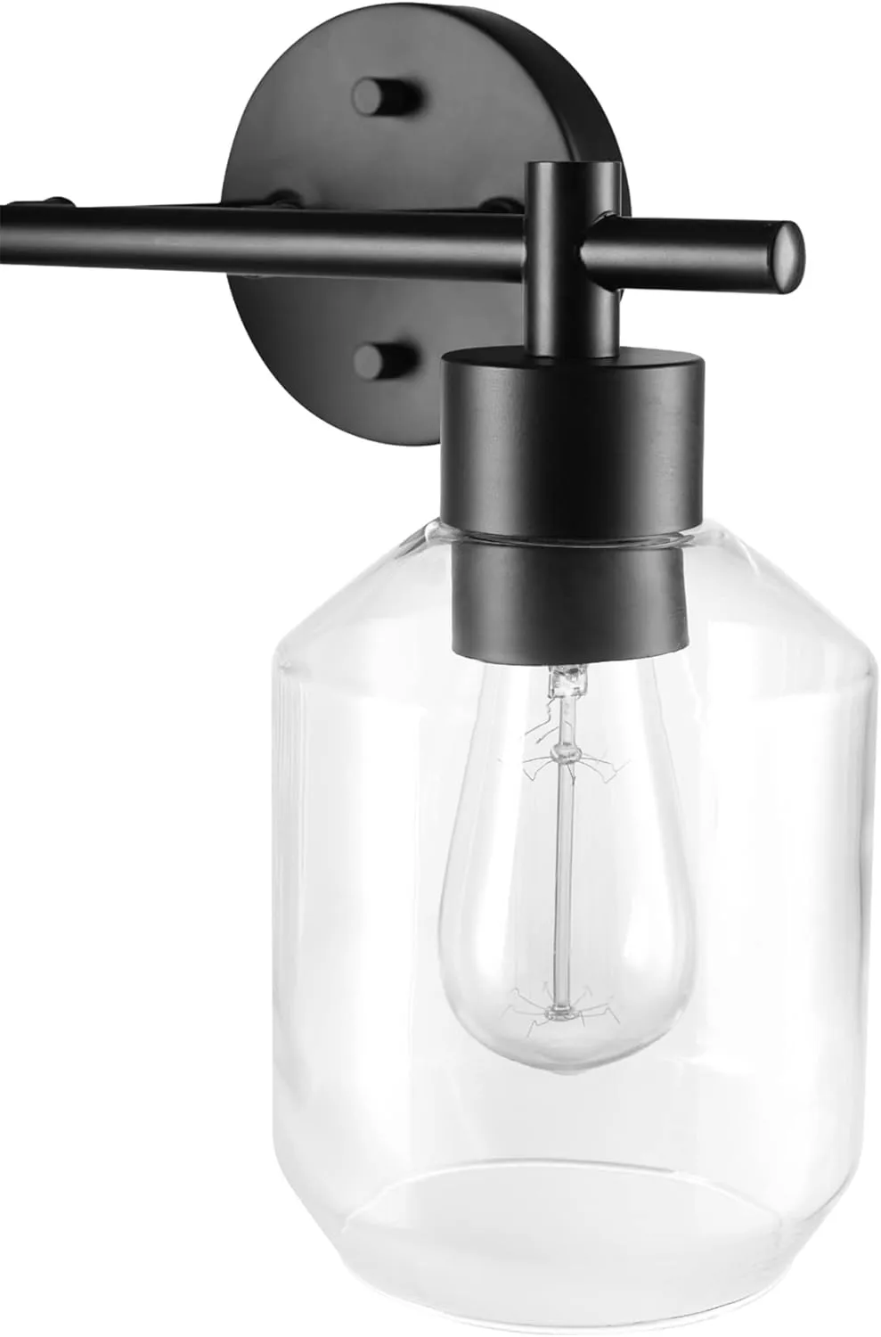 GLOBE Electric 51850 Cannes 3-Piece Powder Room Set, Matte Black, 2-Light Vanity Light with Clear Glass Shades, Toilet Paper Holder, Towel Ring, Bulb Not Included