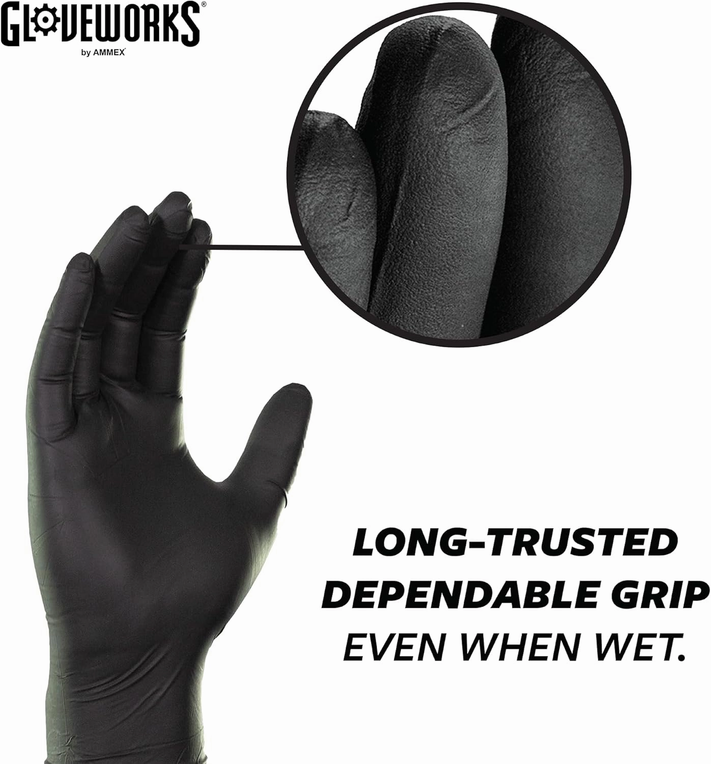 GLOVEWORKS Black Disposable Nitrile Industrial Gloves, 5 Mil, Latex & Powder-Free, Food-Safe, Textured