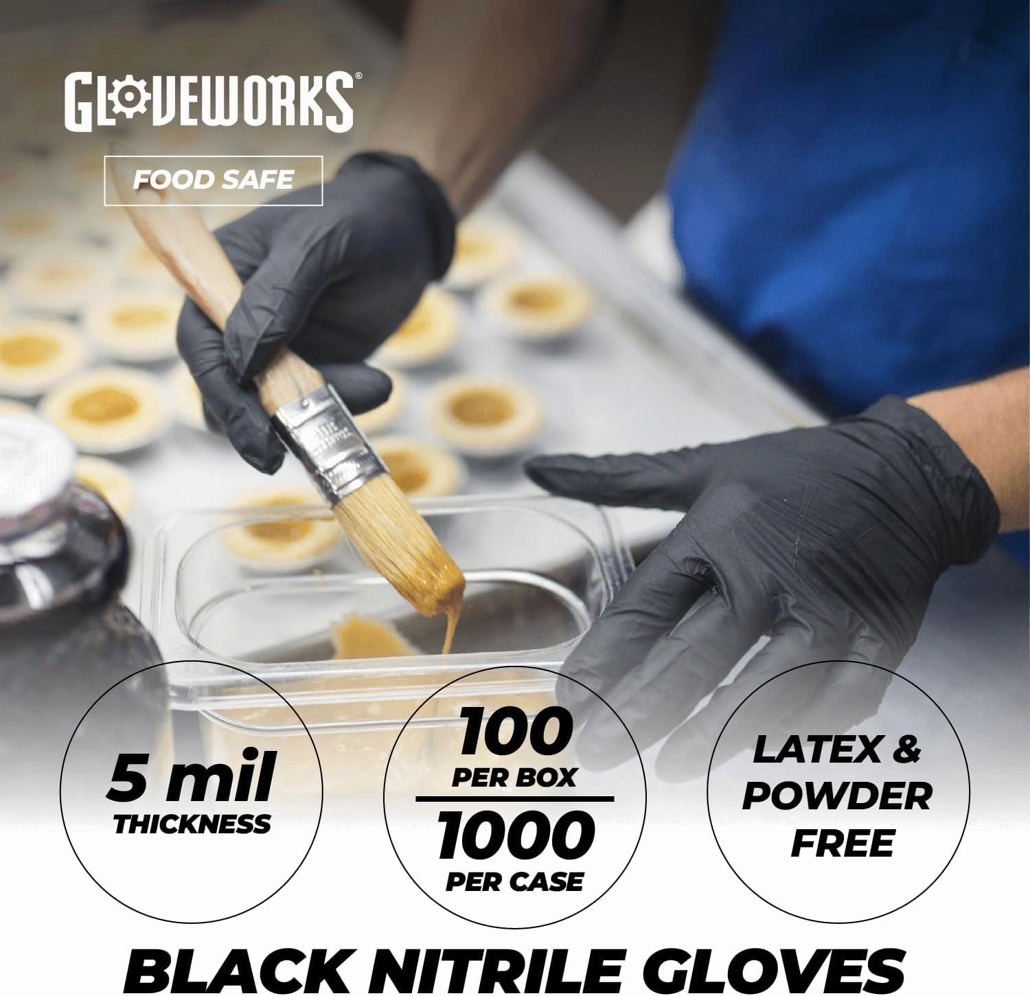 GLOVEWORKS Black Disposable Nitrile Industrial Gloves, 5 Mil, Latex & Powder-Free, Food-Safe, Textured