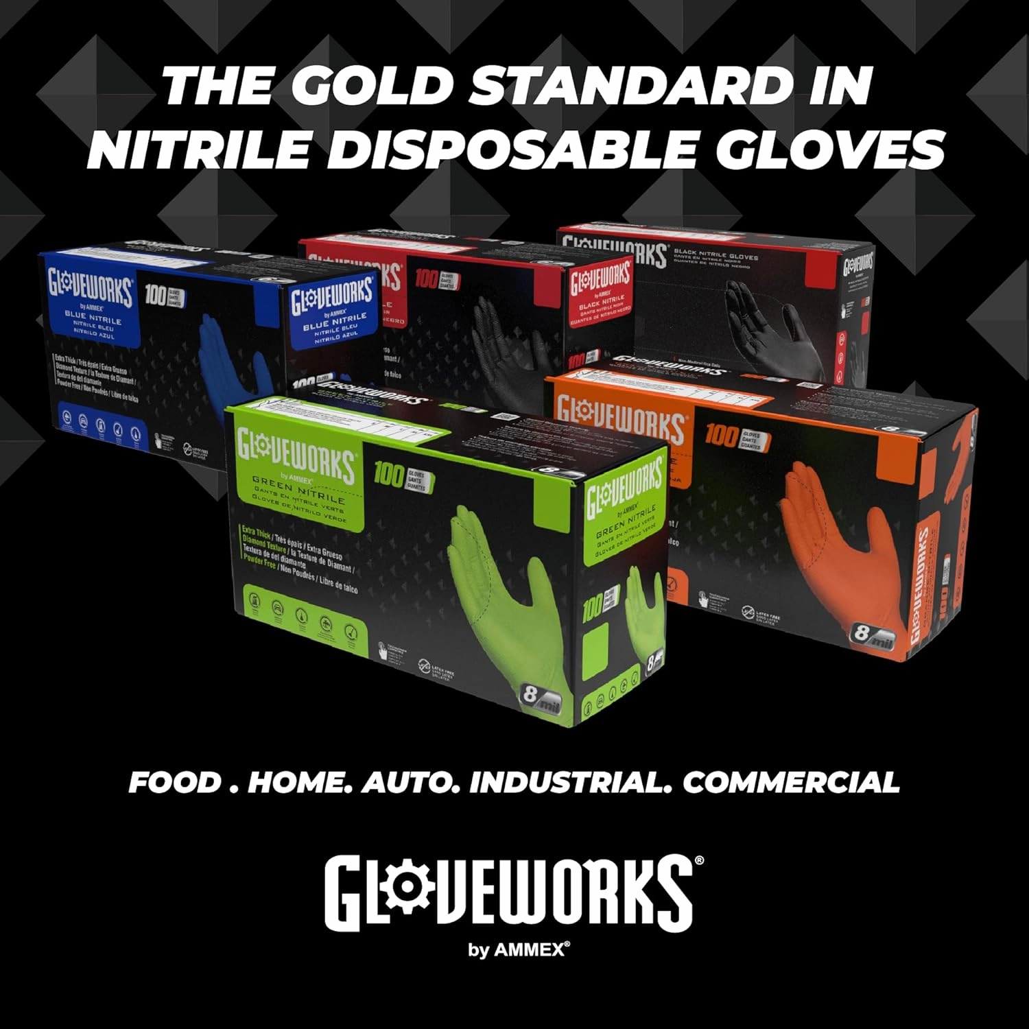 GLOVEWORKS Black Disposable Nitrile Industrial Gloves, 5 Mil, Latex & Powder-Free, Food-Safe, Textured