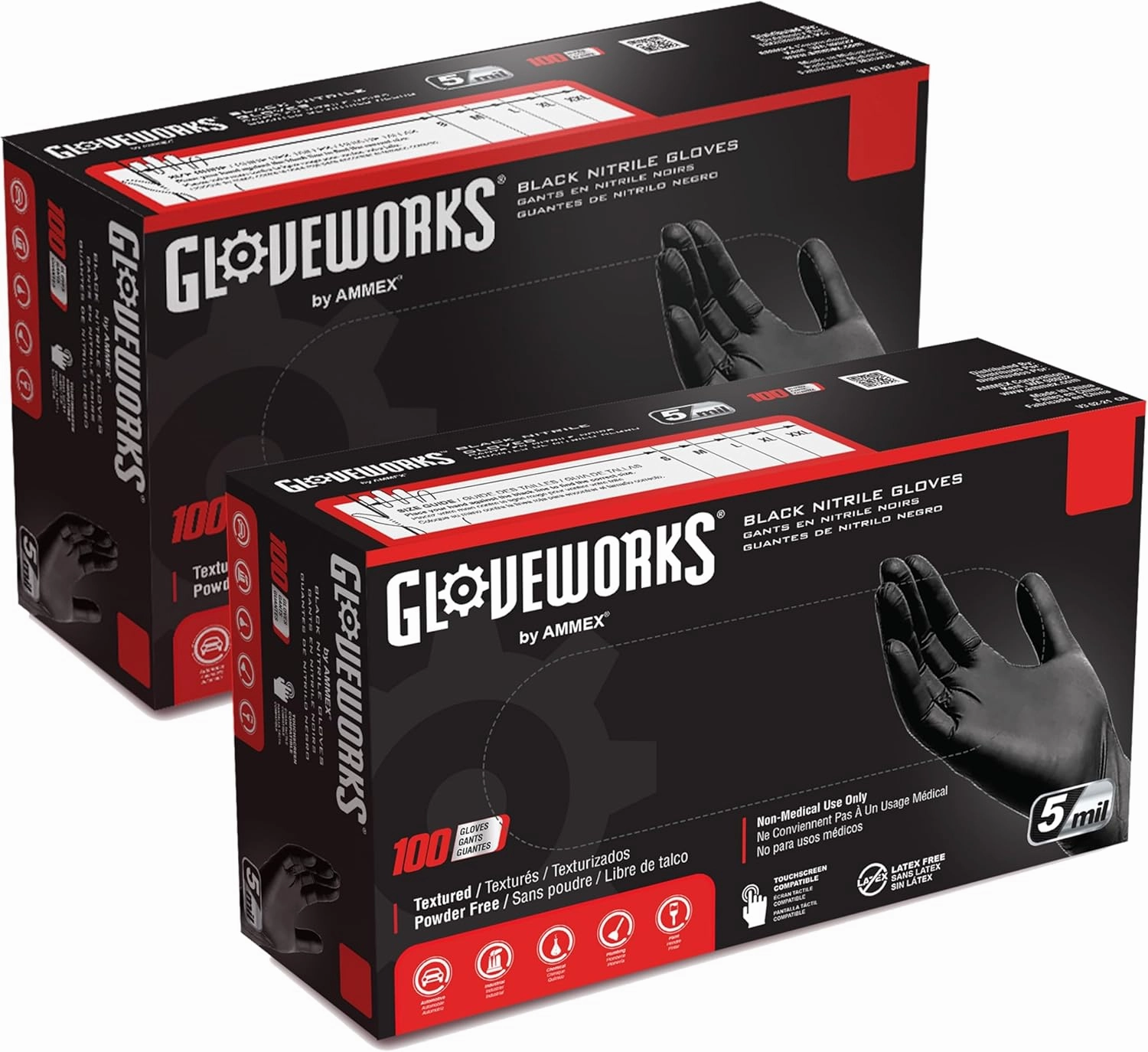 GLOVEWORKS Black Disposable Nitrile Industrial Gloves, 5 Mil, Latex & Powder-Free, Food-Safe, Textured