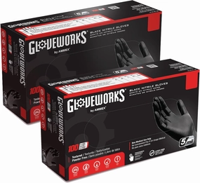 GLOVEWORKS Black Disposable Nitrile Industrial Gloves, 5 Mil, Latex & Powder-Free, Food-Safe, Textured
