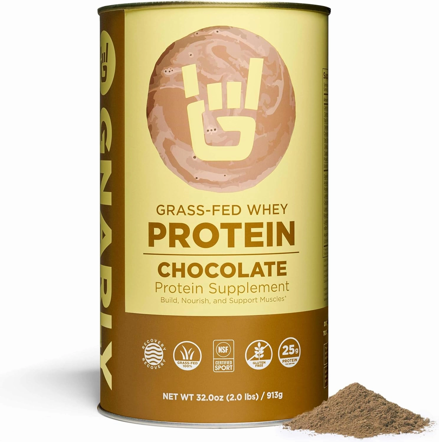 Gnarly Nutrition Chocolate Protein Powder – NSF Sport Certified – 25g Protein, Muscle Repair – Grass Fed Whey Powder, Smooth Taste – Chocolate, 32 oz