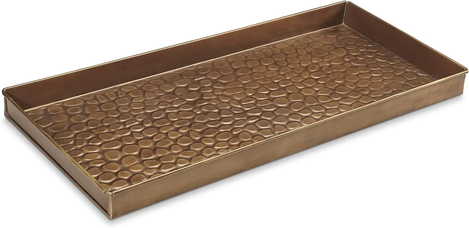 Good Directions Medium Boot Tray, Pebbles Multi-Purpose All Weather Decorative Boot Tray, Shoes, Plants, Garage, Patio Door, Pet Bowls, 30 inch Entry Indoor Shoe Tray, Brass Finish