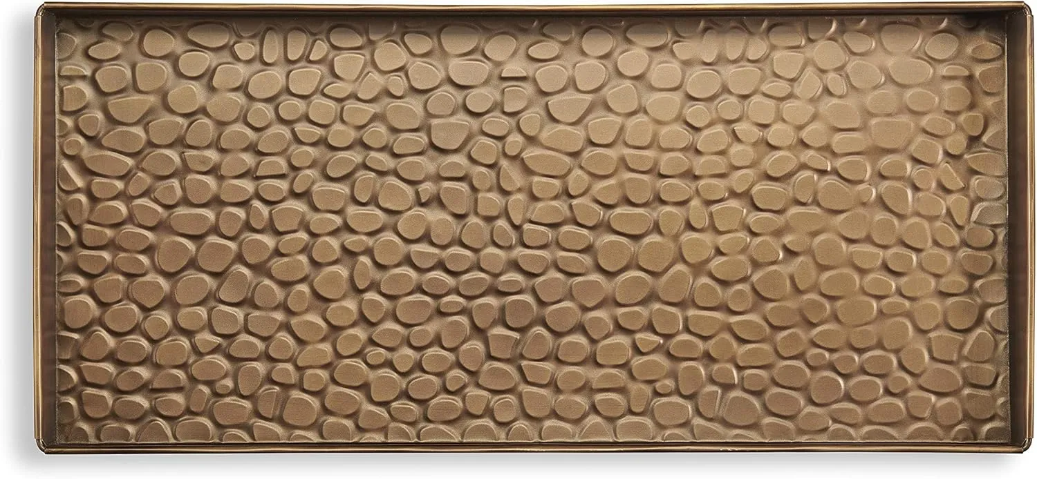 Good Directions Medium Boot Tray, Pebbles Multi-Purpose All Weather Decorative Boot Tray, Shoes, Plants, Garage, Patio Door, Pet Bowls, 30 inch Entry Indoor Shoe Tray, Brass Finish