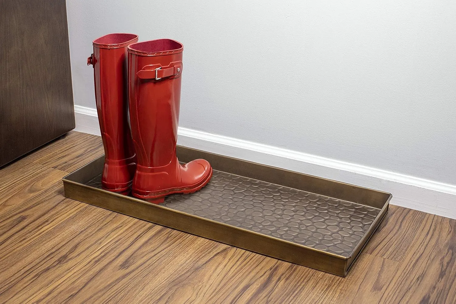 Good Directions Medium Boot Tray, Pebbles Multi-Purpose All Weather Decorative Boot Tray, Shoes, Plants, Garage, Patio Door, Pet Bowls, 30 inch Entry Indoor Shoe Tray, Brass Finish