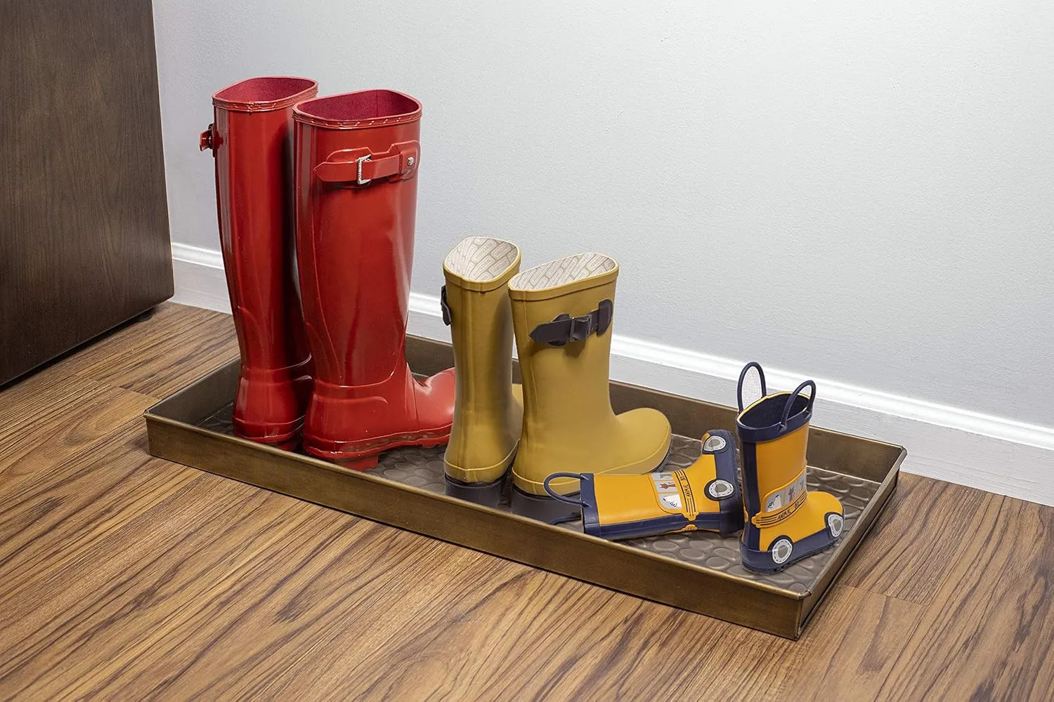 Good Directions Medium Boot Tray, Pebbles Multi-Purpose All Weather Decorative Boot Tray, Shoes, Plants, Garage, Patio Door, Pet Bowls, 30 inch Entry Indoor Shoe Tray, Brass Finish