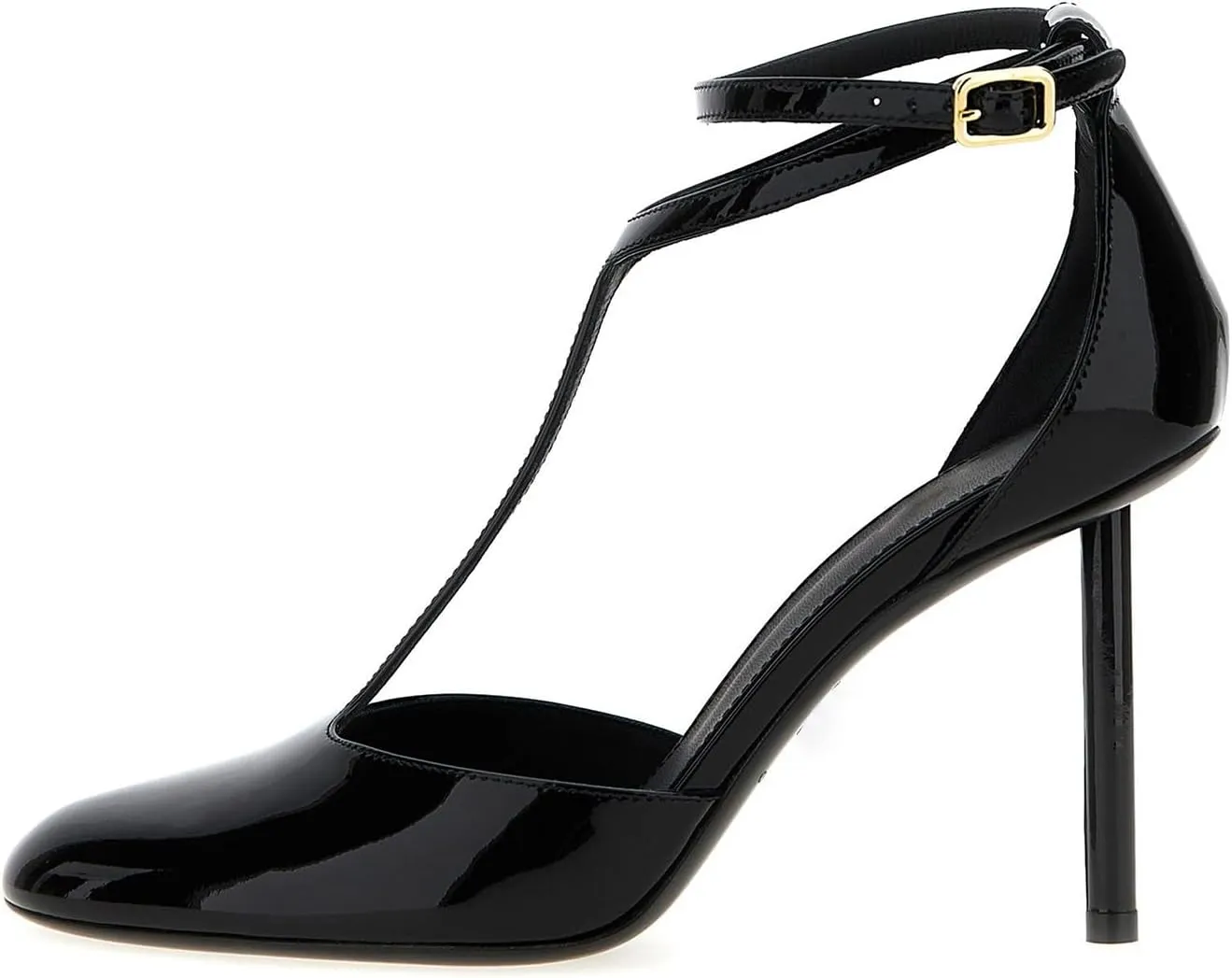 Goolita Round Closed Toe T-Strap Cherry Red Stiletto Heels For Women, Patent Leather Buckle Strap Office Dress Pumps Shoes