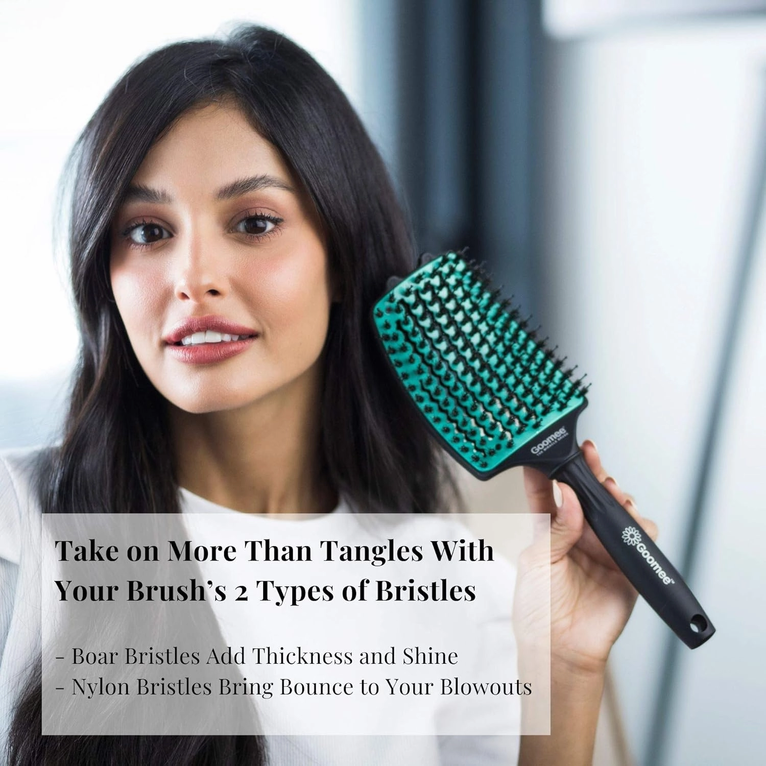 Goomee Straight and Curly Hair Detangler Brush – Detangling Brush with Nylon and Boar Bristles for Soft, Smooth, and Shiny Hair – Dry and Wet Detangle Brush with Vents for Fast Drying (Large, Green)