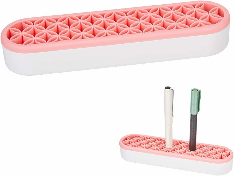 GORGECRAFT Silicone Makeup Brush Holder Multipurpose Make up Brush Stand Holder Painting Pen Holder Sewing Craft Tool Holder Storage Box for Stash and Store (Pink)