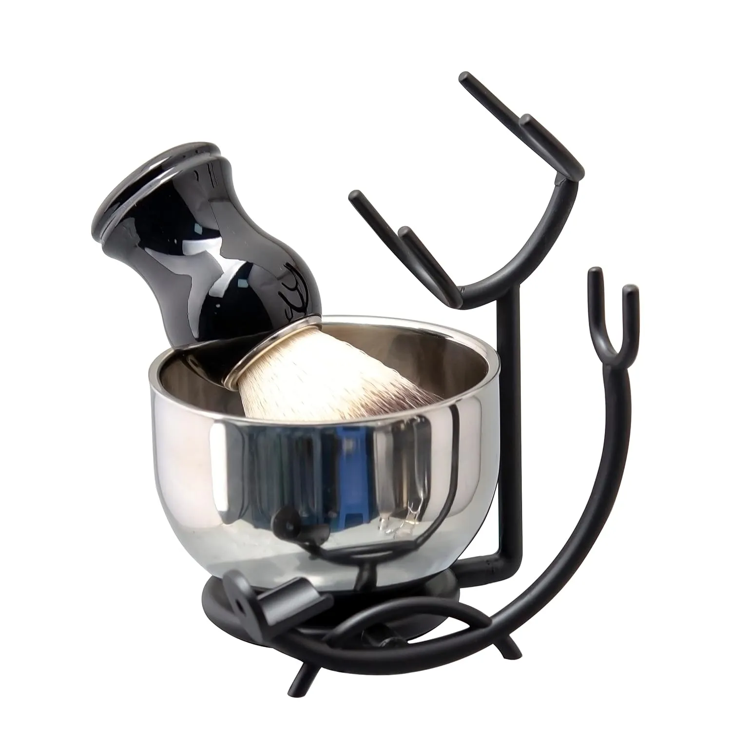 Grandslam Shaving Brush and Bowl Kit for Men, 3 in 1 Shaving Brush Set, Stainless Steel Shaving Bowl and Stand, Shaving Kit for Men