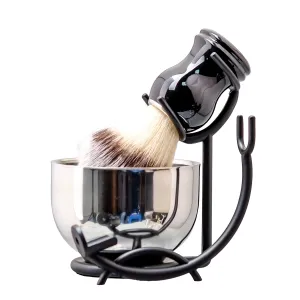 Grandslam Shaving Brush and Bowl Kit for Men, 3 in 1 Shaving Brush Set, Stainless Steel Shaving Bowl and Stand, Shaving Kit for Men