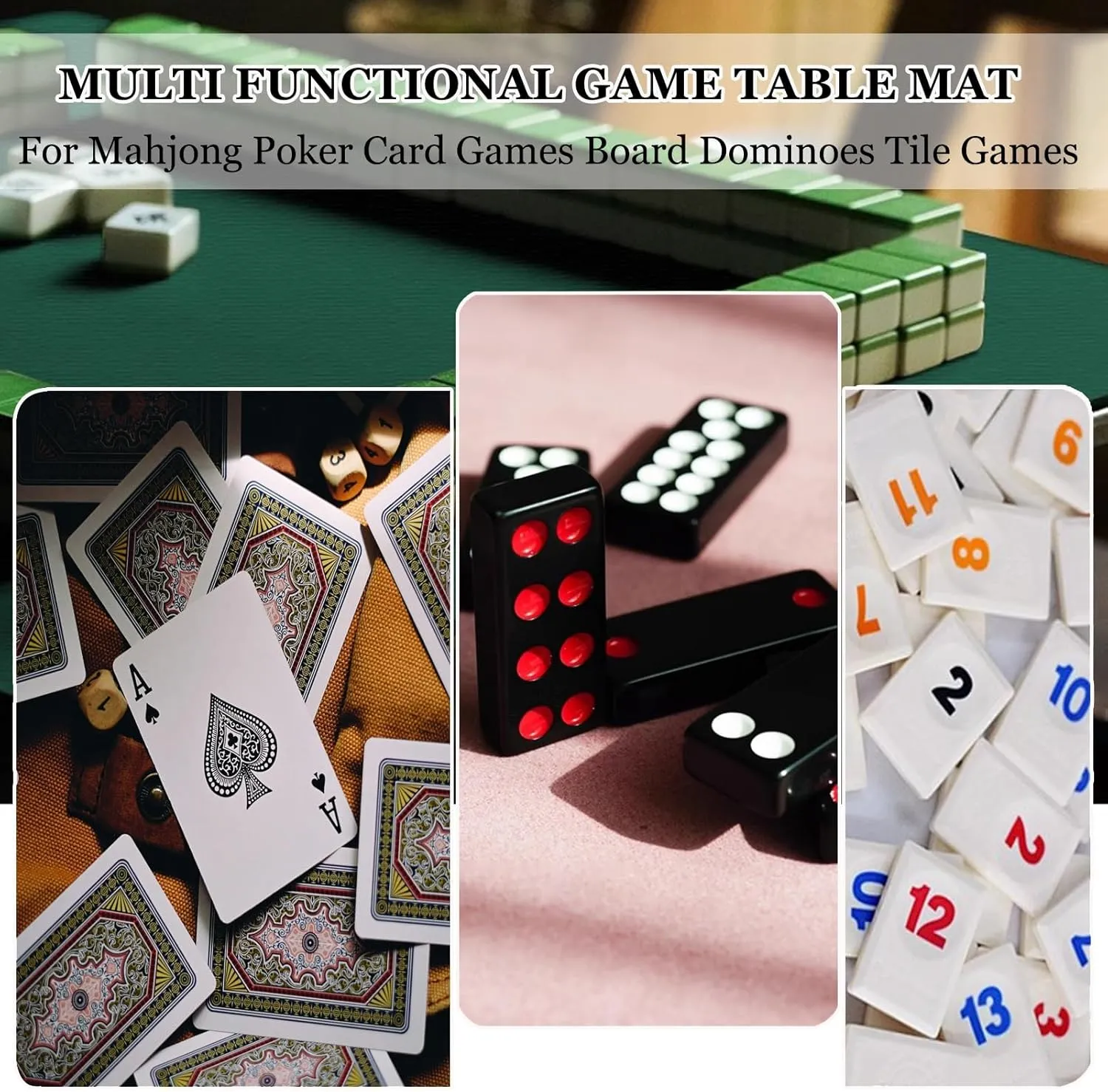 Green Mahjong Table mat Anti Slip Noise Reduction Round Table Cover Square Suede Board Tile Games Mat with Storage Bag(47.24x47.24 in)
