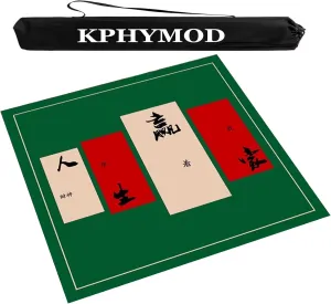 Green Mahjong Table mat Anti Slip Noise Reduction Round Table Cover Square Suede Board Tile Games Mat with Storage Bag(47.24x47.24 in)
