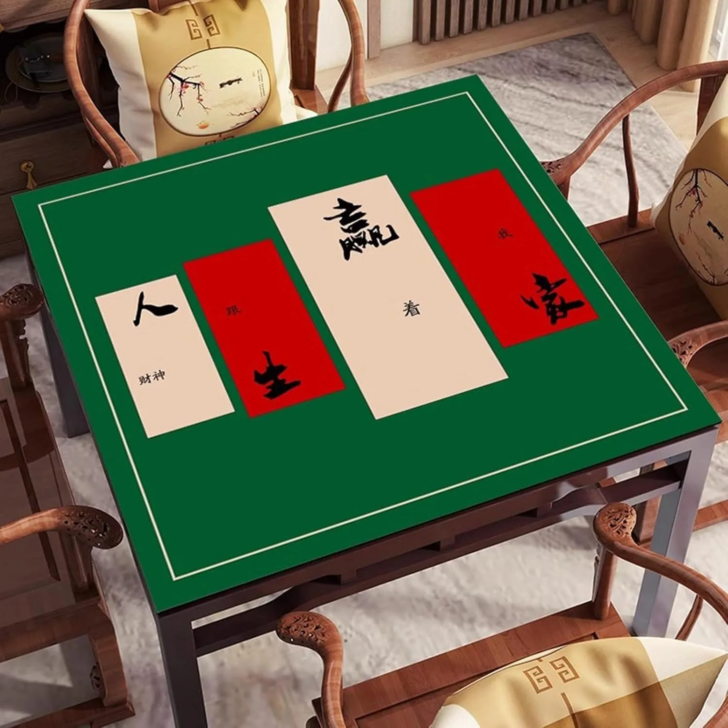 Green Mahjong Table mat Anti Slip Noise Reduction Round Table Cover Square Suede Board Tile Games Mat with Storage Bag(47.24x47.24 in)