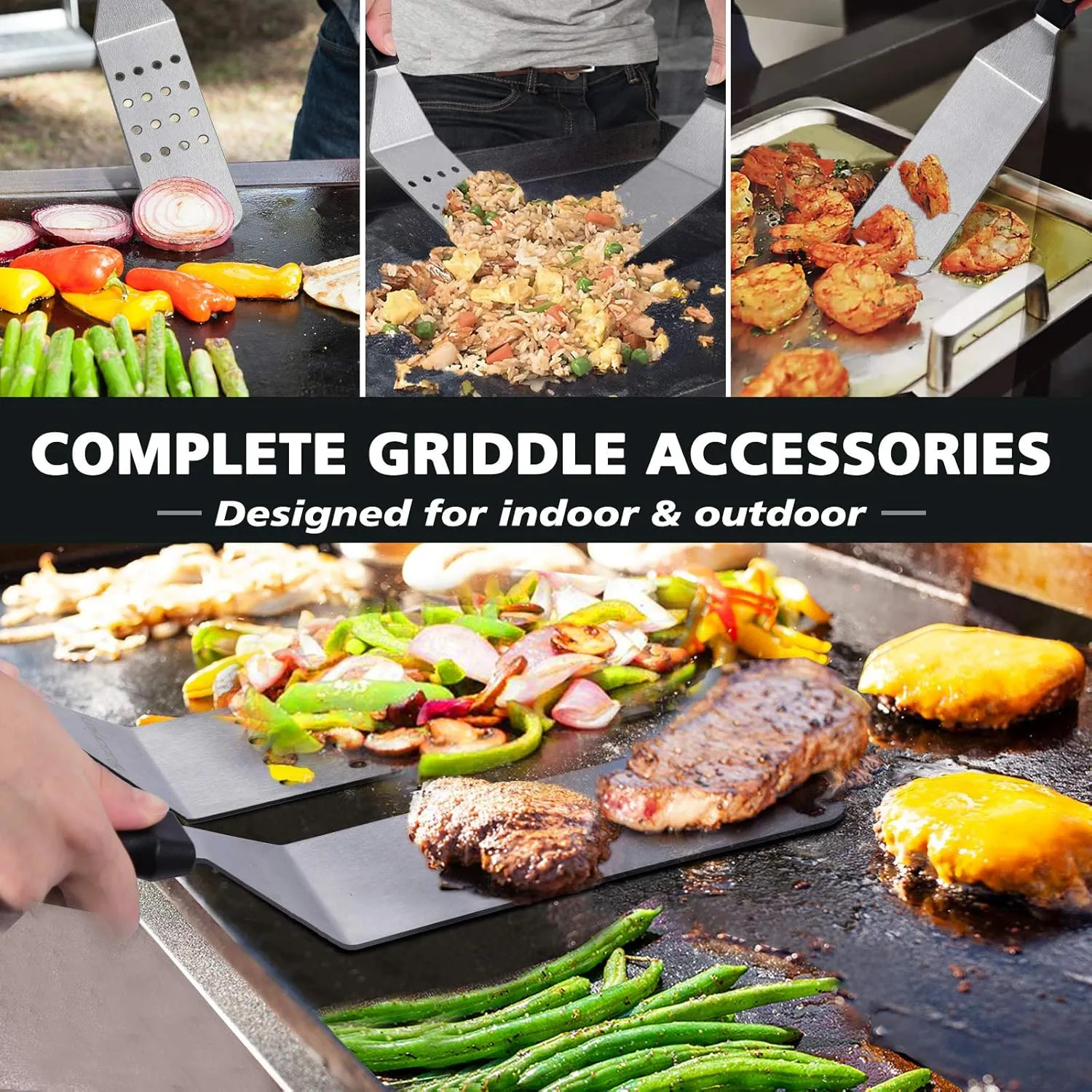 Griddle Accessories Kit, 14 Pcs Stainless Steel Griddle Grill Tools Set Blackstone and Camp Chef, Professional Grill Spatula Set for Men Women Outdoor BBQ and Camping
