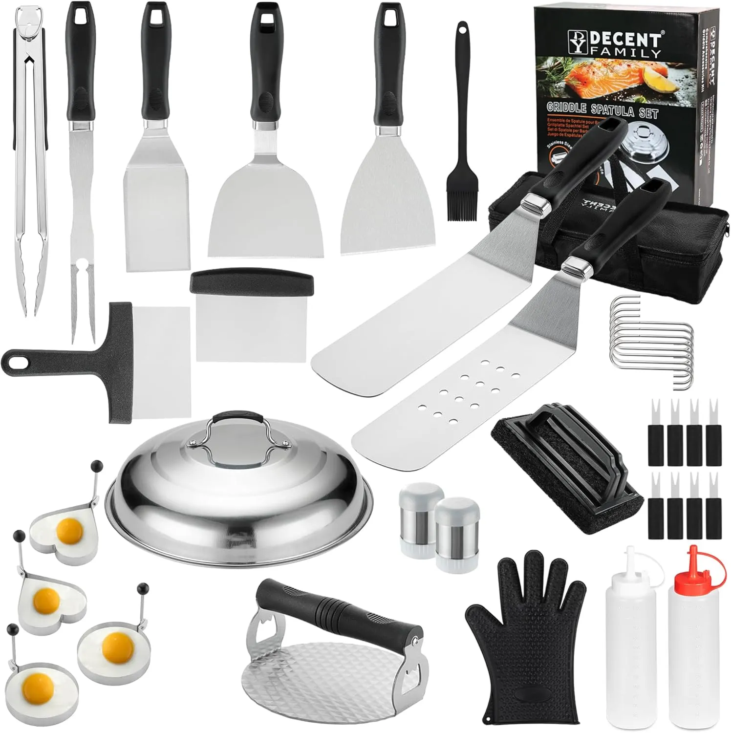 Griddle Accessories Kit, 39PCS Flat Top Grill Accessories Set for Blackstone, Including Basting Cover, Spatula, Scraper, Burger Press, Tongs, Cleaning Kit