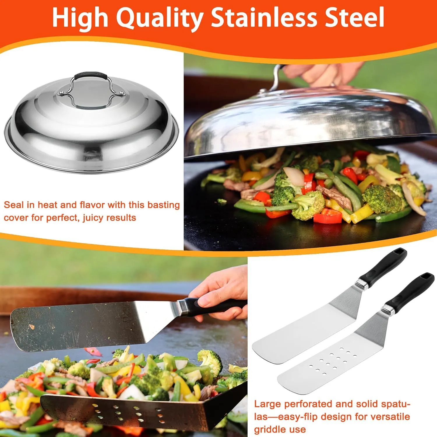 Griddle Accessories Kit, 39PCS Flat Top Grill Accessories Set for Blackstone, Including Basting Cover, Spatula, Scraper, Burger Press, Tongs, Cleaning Kit
