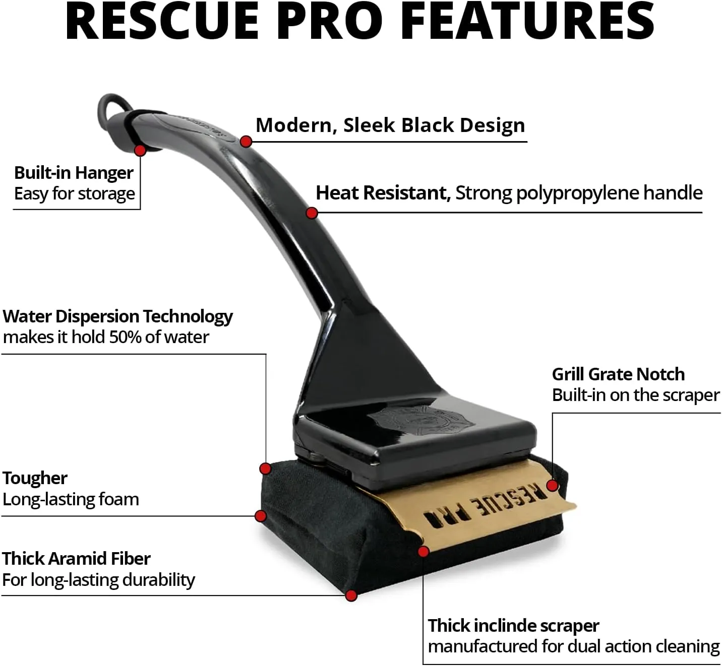 Grill Rescue BBQ Replaceable Scraper Cleaning Head, [Rescue-Upgraded], Bristle Free, Durable and Unique Scraper Tools for Cast Iron or Stainless-Steel Grates, Barbecue Cleaner (Rescue Pro)
